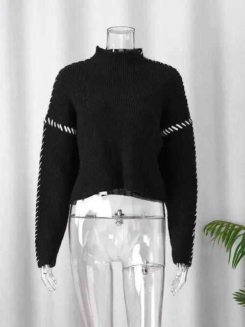 image of Vintage Oversized Crochet Knitted Sweater Jumpers Women in Black