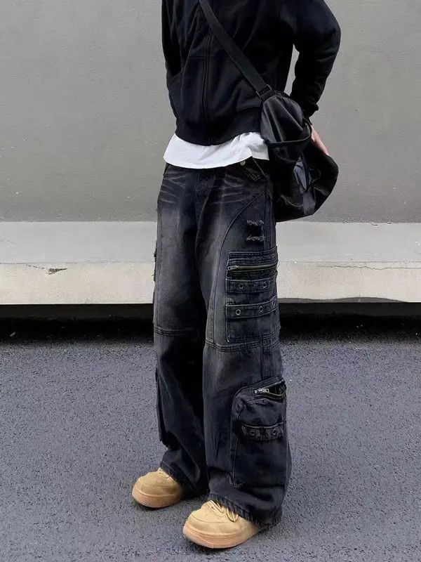 VIBE Retro Street Pocket Studded Cargo Jeans Size US 30 / EU 46 - 2 Thumbnail