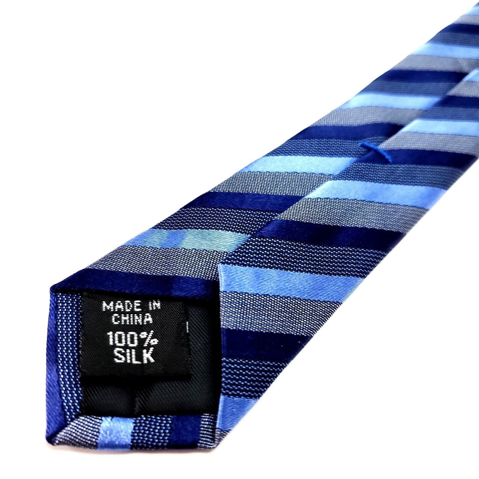 Kenneth Cole Kenneth Cole Reaction Blue Silk Tie Woven Skinny Striped Size ONE SIZE - 5 Thumbnail