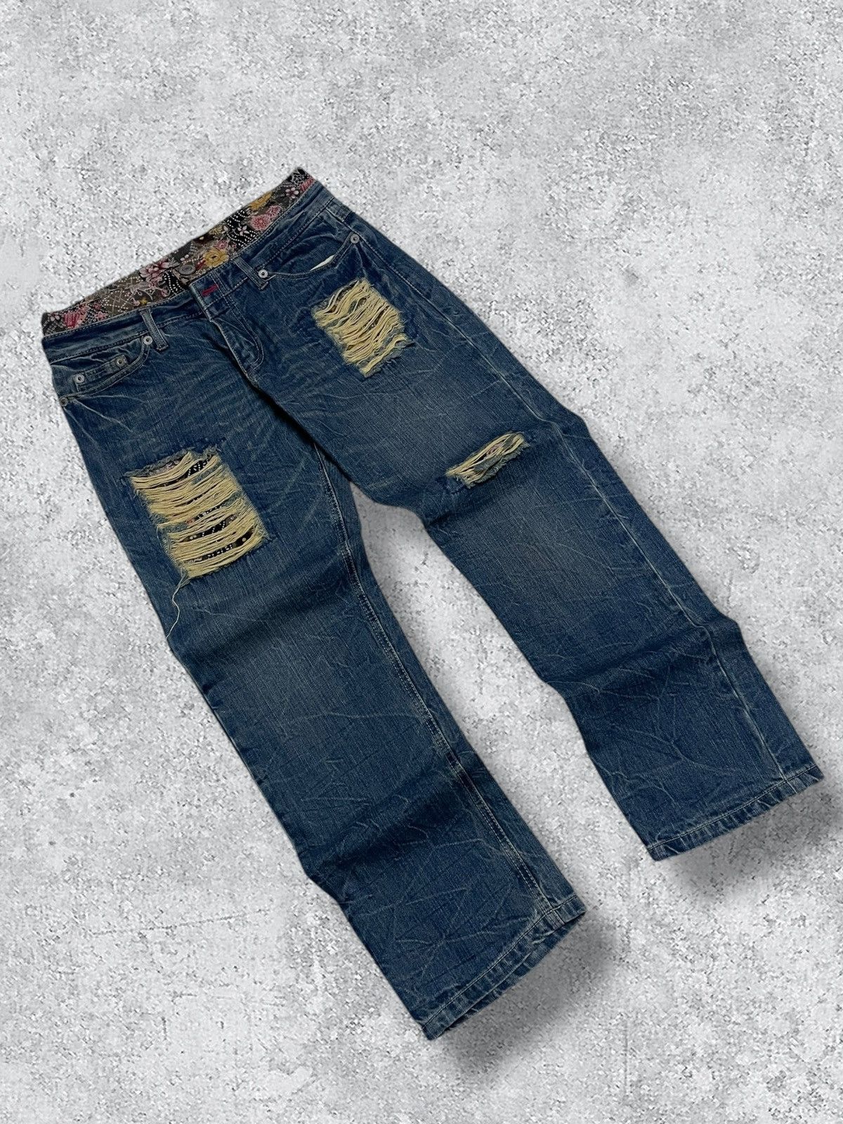 Japanese Brand Vintage Japan Designer 90’s Karakuri Trash Distressed Denim Size US 31 - 2 Thumbnail