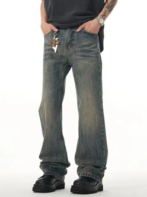 Japanese Brand Men's washed distressed light blue bootcut jeans Size US 34 / EU 50 - 1 Thumbnail