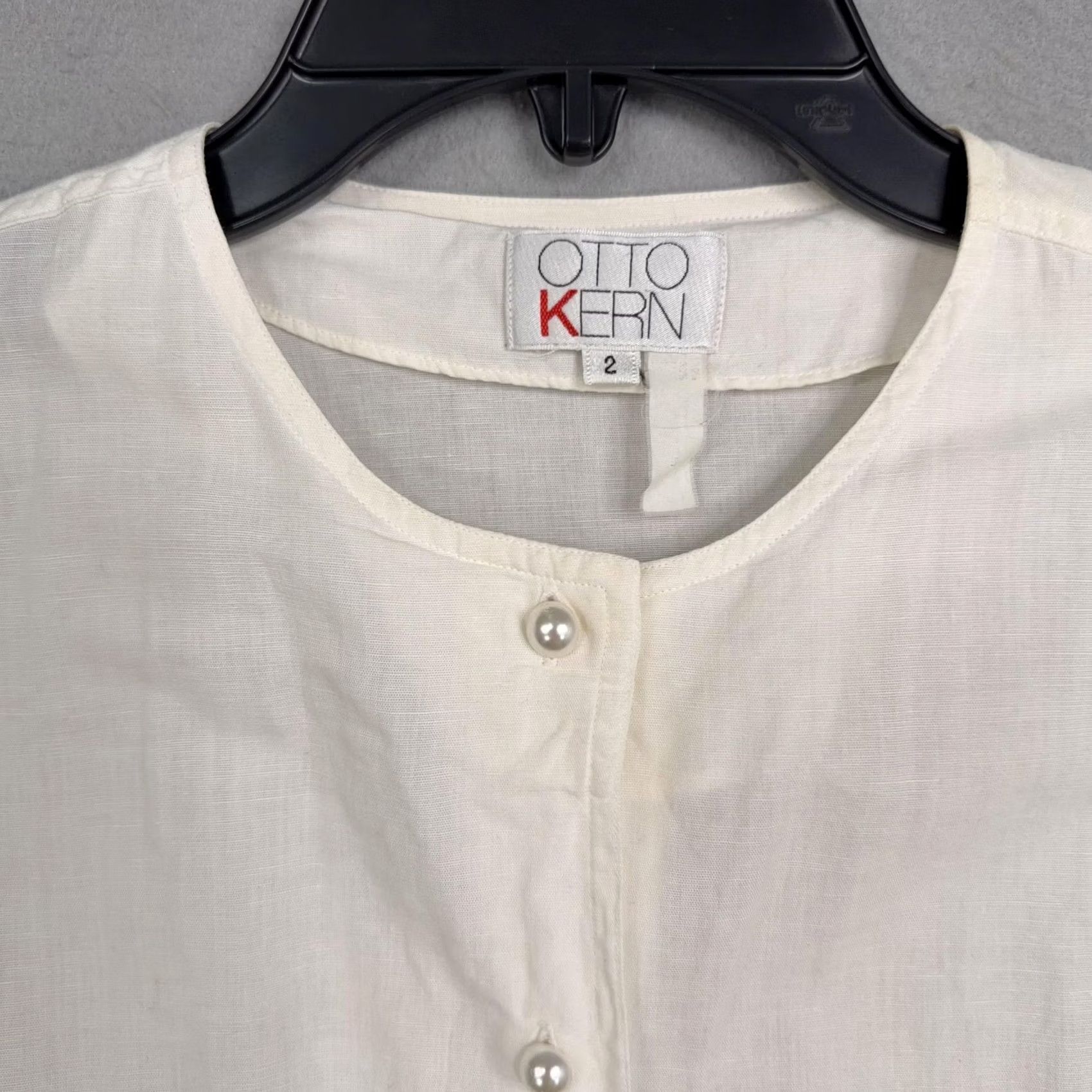 Vintage VINTAGE Otto Kern Shirt Womens 2 White Cotton Linen New York Rhinestone Top Size XS / US 0-2 / IT 36-38 - 5 Thumbnail