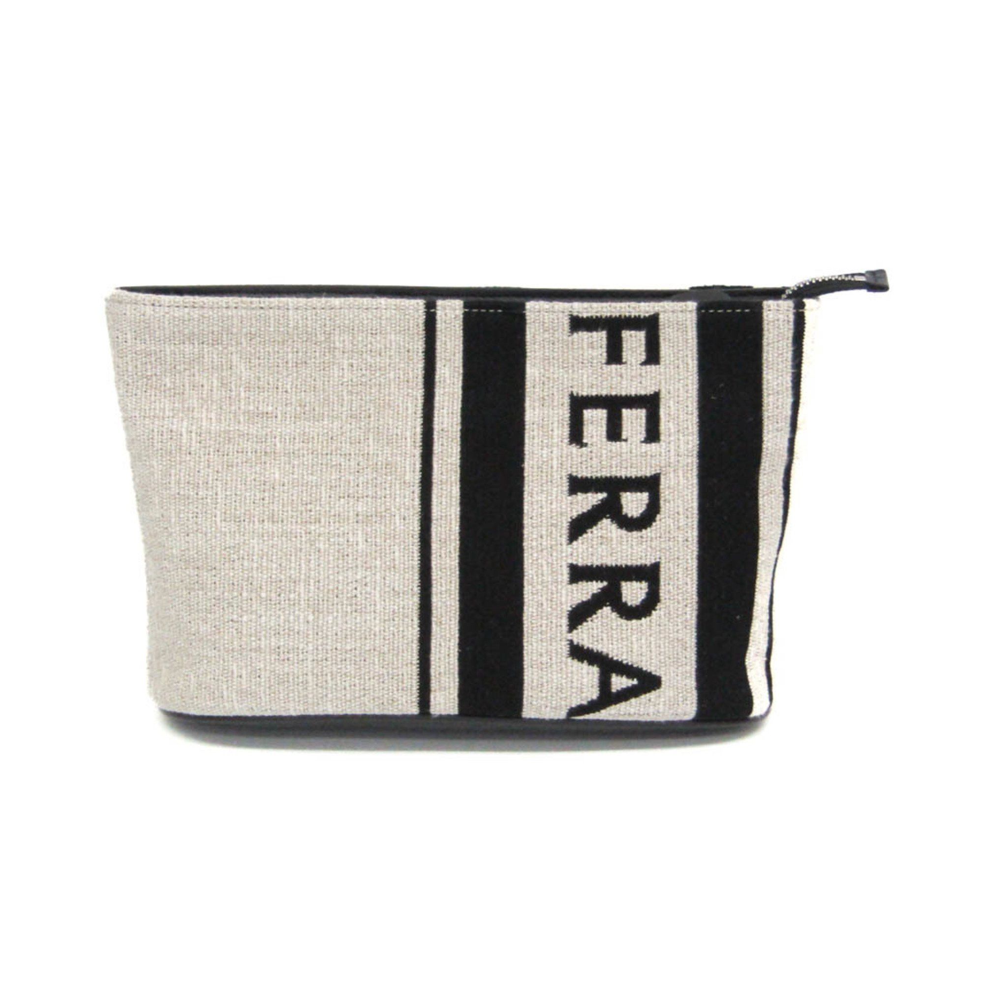 Salvatore Ferragamo Salvatore Ferragamo Logo EE-24 1638 Men,Women Leather,Cotton Pouch Beige,Black Size ONE SIZE - 1 Thumbnail