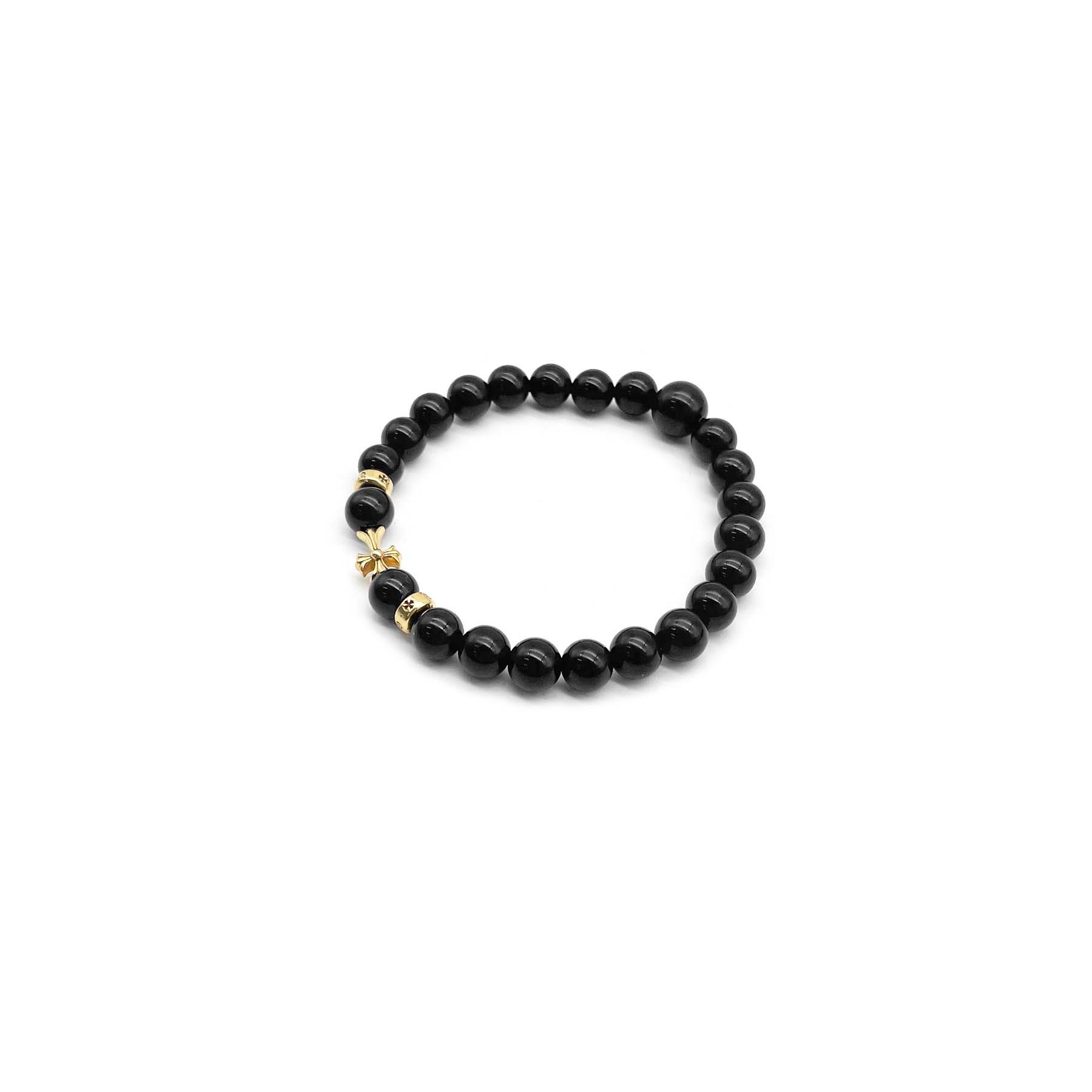 Chrome Hearts Chrome Hearts 22K Gold Cross Obsidian Beaded Bracelet Size ONE SIZE - 2 Thumbnail