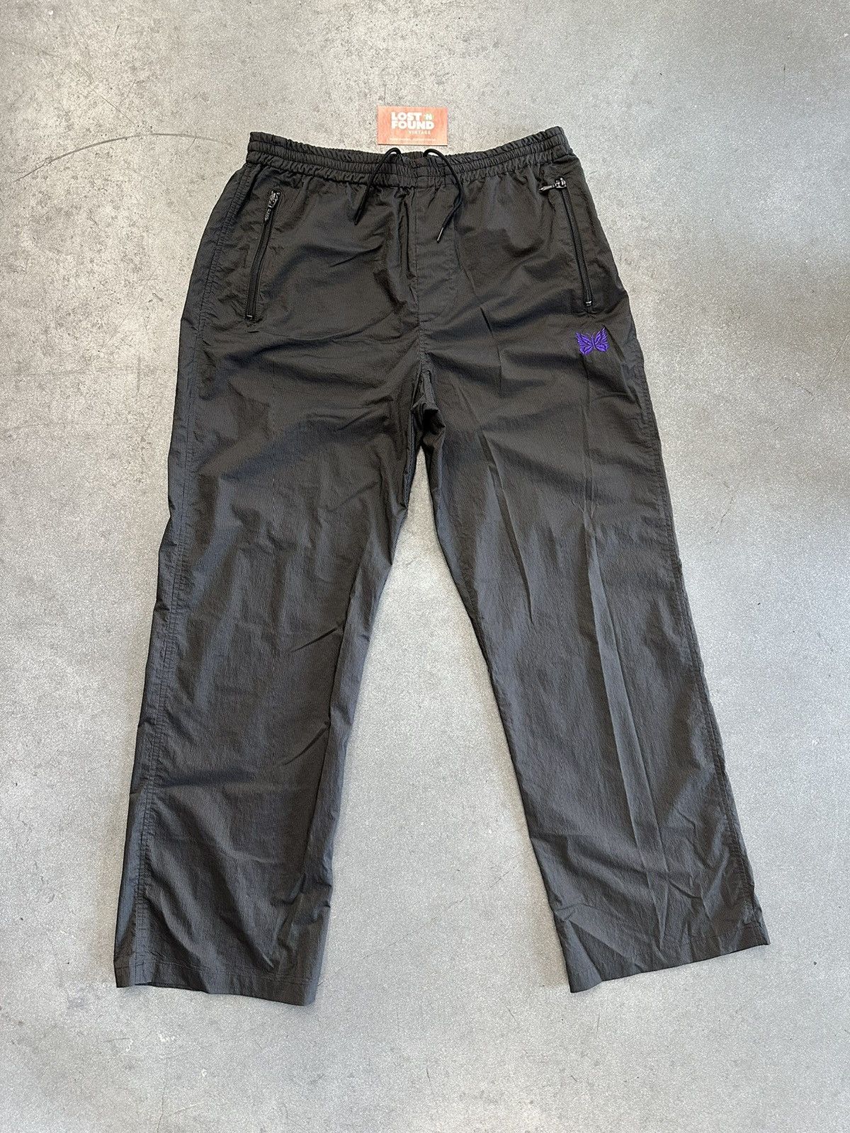image of Awge x Needles Nylon Jog Iridescent Stripe Charcoal Track Pants in Black, Men's (Size 37)