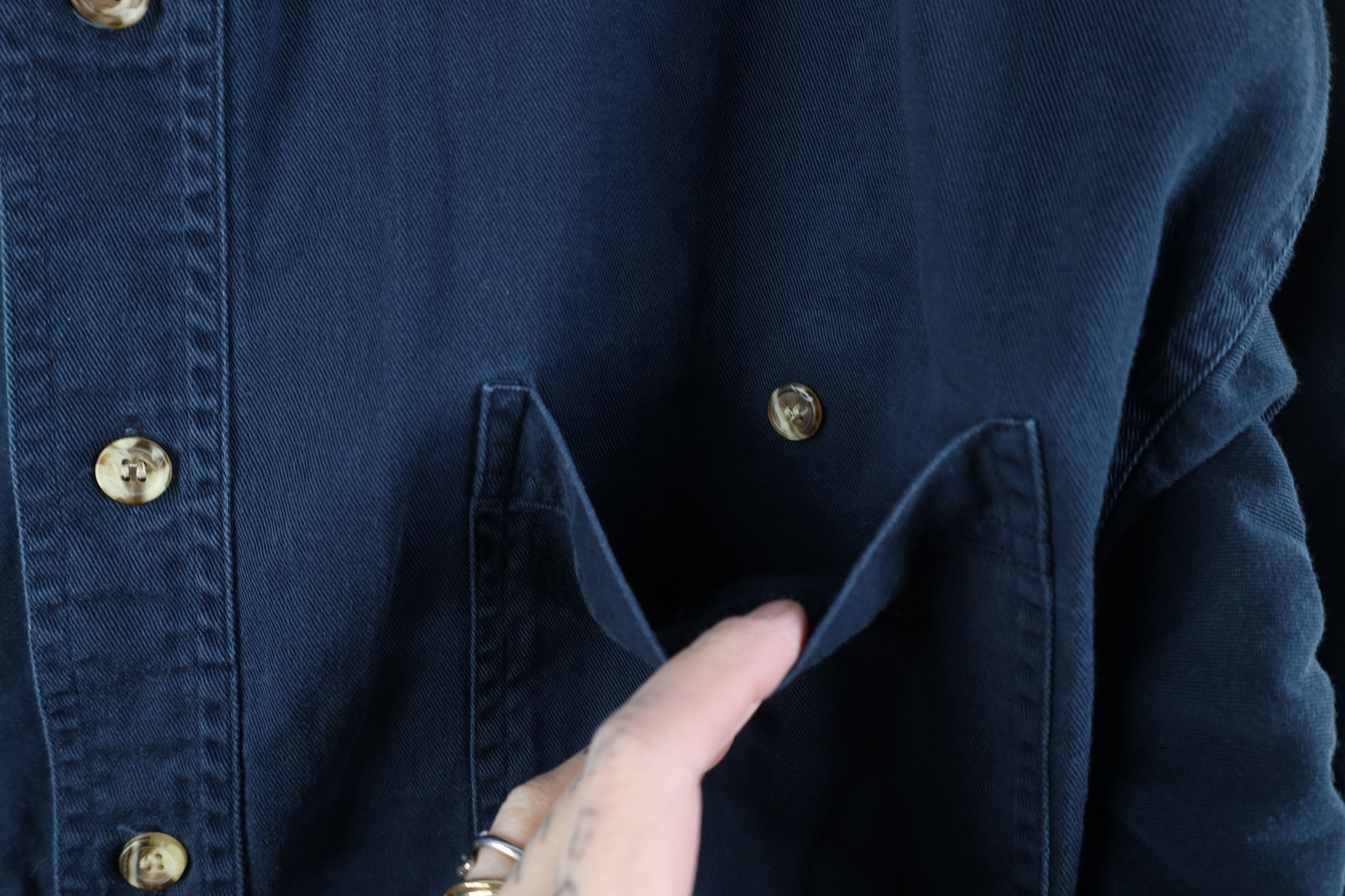 Vintage Vintage 90s Streetwear Twill Denim Band Collar Button Shirt Size US L / EU 52-54 / 3 - 7 Thumbnail