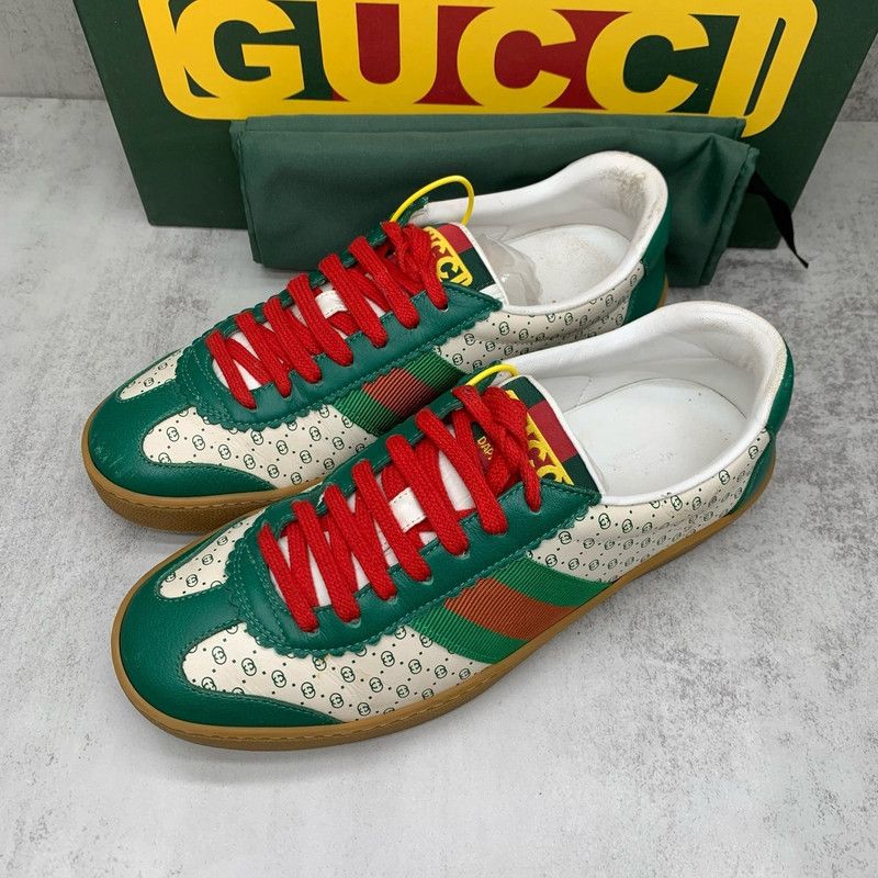 Gucci Gucci Low-Top GG Canvas Sneakers in Green and White Size US 7.5 / EU 40-41 - 1 Thumbnail