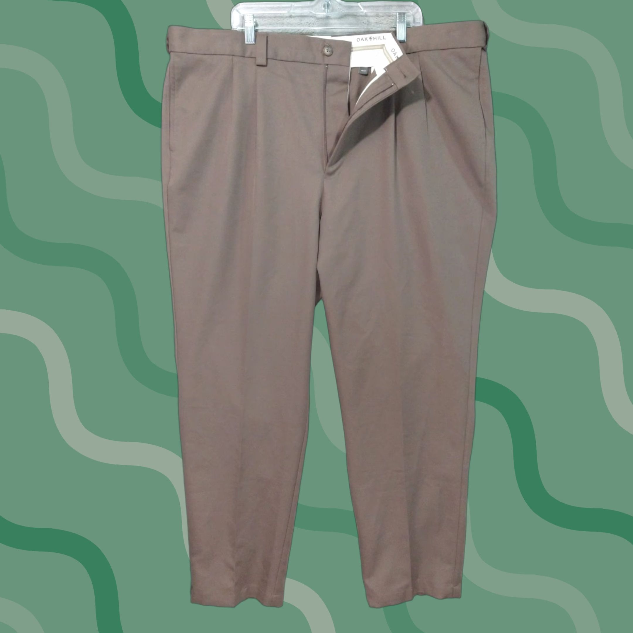 Vintage Oak Hill Pants Mens 46x32 Brown Dress Slacks Pleated High Rise Regular Tapered Leg Business Casual Formal Workwear Polyester Slacks Mens Brown 46 32 Size US 30 / EU 46 - 1 Thumbnail