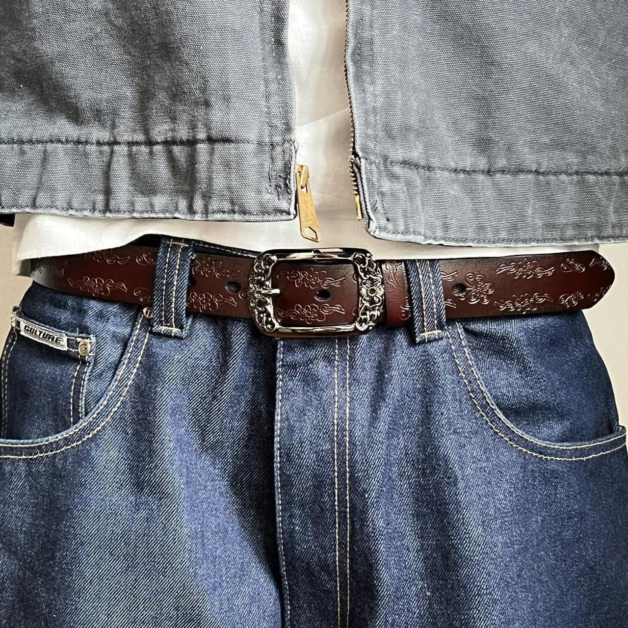 Other Brown Leather Belt – Embossed Western Style Belt Size ONE SIZE - 1 Thumbnail