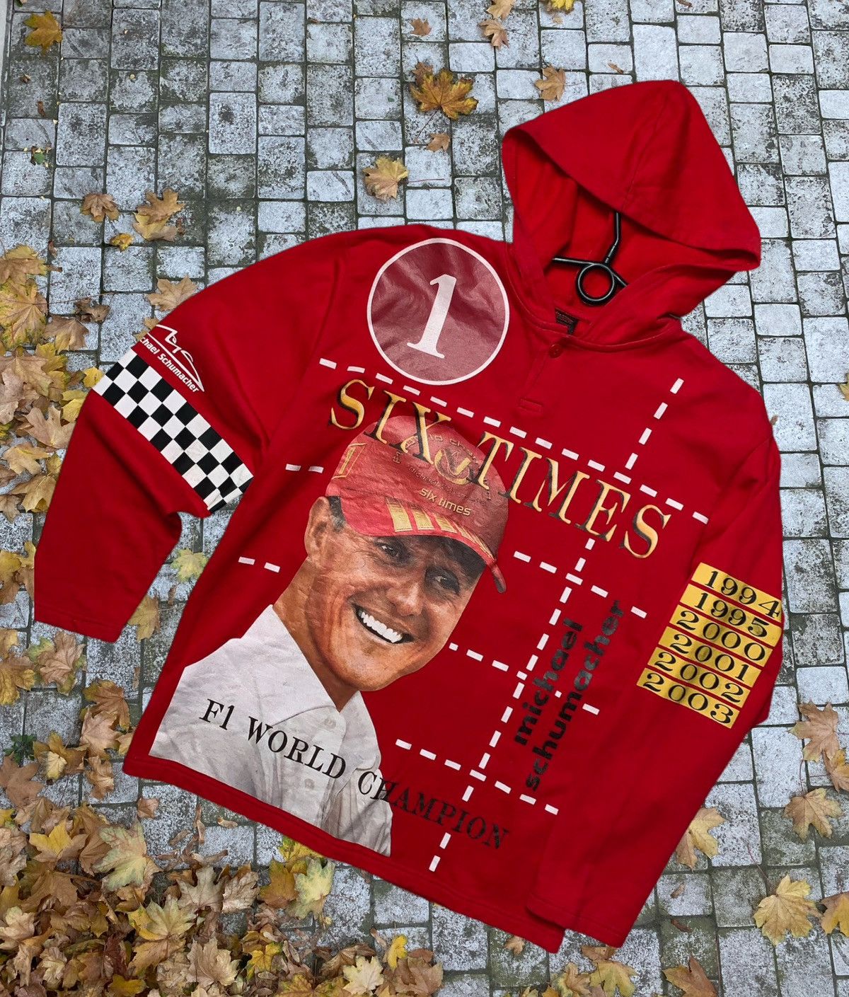 image of Ferrari x Racing Vintage Racing Michael Schumacher Hoodie Formula 1 in Red, Men's (Size Small)