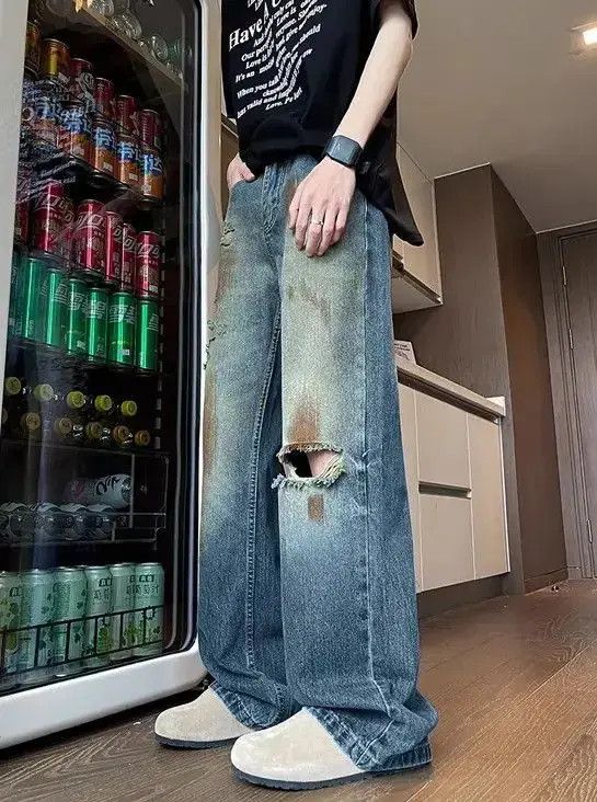 Japanese Brand Retro straight leg casual distressed jeans Size US 32 / EU 48 - 3 Thumbnail