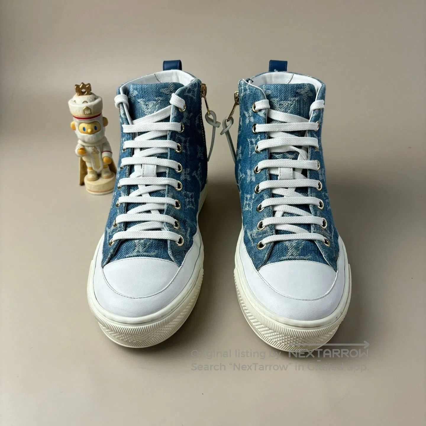 Louis Vuitton LV Blue/White Denim Monogram High-Top Sneakers. Size US 4 / IT 34 - 2 Thumbnail