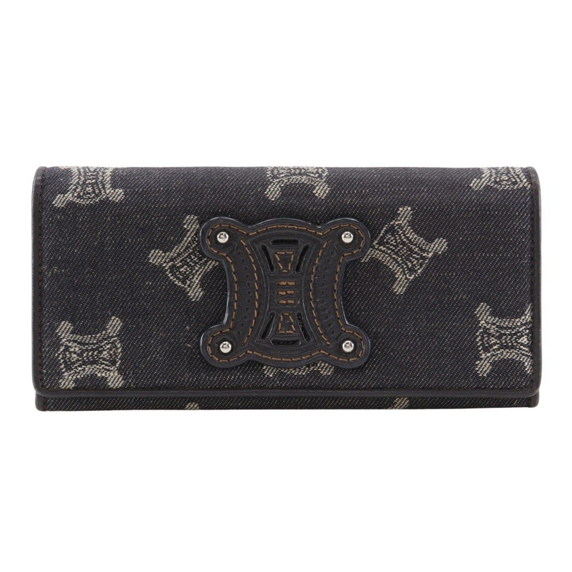Celine Celine Triomphe long wallet in navy blue denim with snap buttons for women Size ONE SIZE - 1 Thumbnail