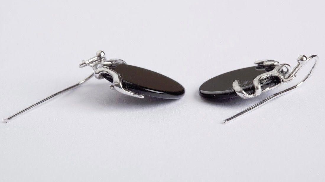 Designer Sterling Silver Oval Black Onyx Disc Earrings Size ONE SIZE - 4 Thumbnail