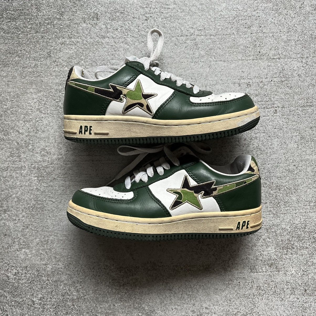 Bape A Bathing Ape BAPE 1st Camo Green Leather Bapesta Size US 5.5 / EU 38 - 2 Thumbnail