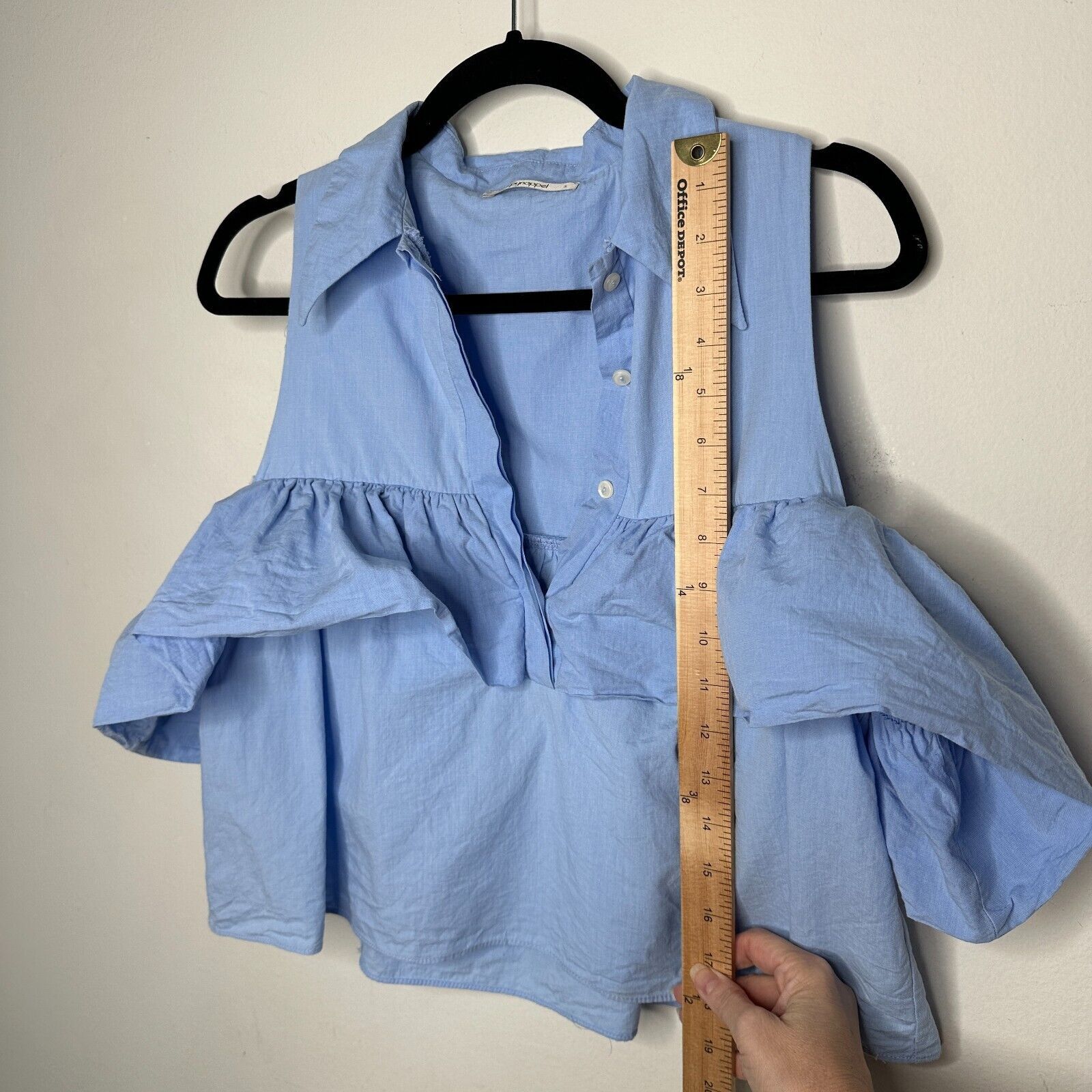 Other Denim Blue Ruffled Cold Shoulder Half Button Flowy Blouse S Size S / US 4 / IT 40 - 13 Thumbnail