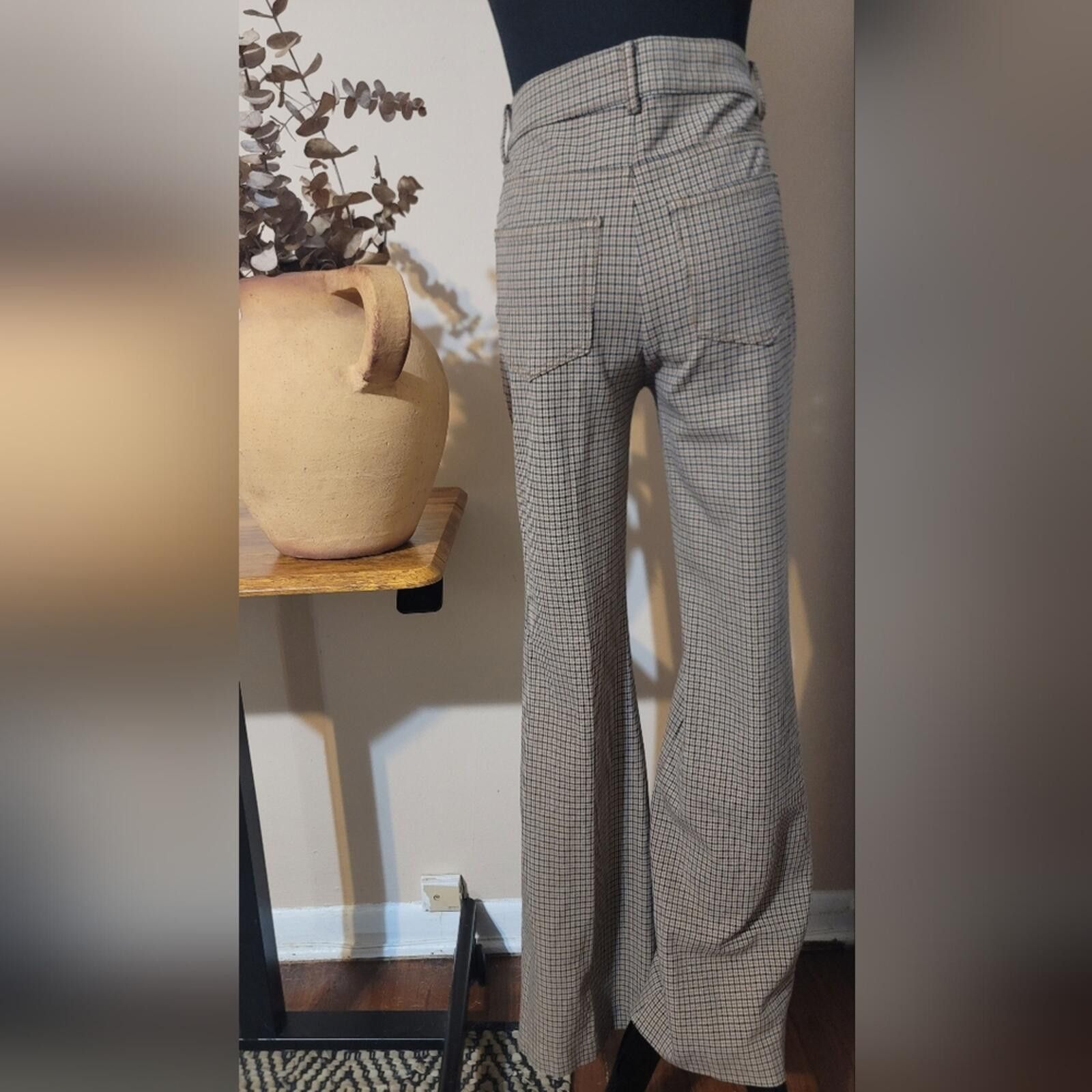 Other LOFT Women Tan Checkered Wide Leg Pant Houndstooth Sz 2 Tall Size 26" / US 2 / IT 38 - 4 Thumbnail