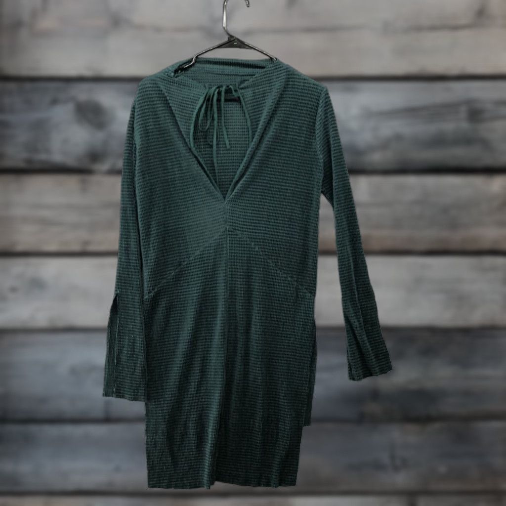 Zara VINTAGE Zara Long Sleeve Tunic Top Womens M Green Slit Sides Waffle Knit Stretchy Size M / US 6-8 / IT 42-44 - 1 Thumbnail