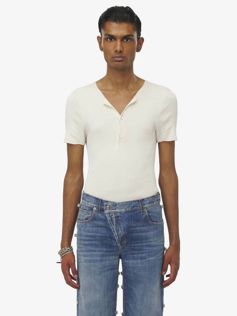 o1srvl11e0226 Rib Knit T-Shirt In Ivory
