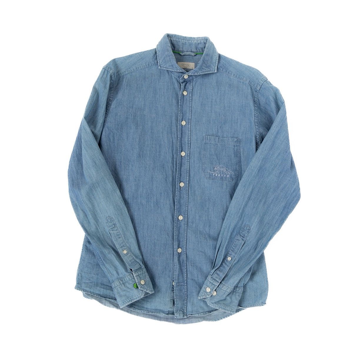 Eton Eton Mens Denim Shirt Blue Chambray Button Up TRETTO Logo Size US M / EU 48-50 / 2 - 3 Thumbnail