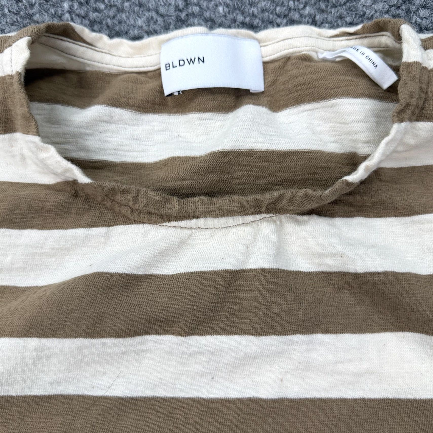 Vintage BLDWN Shirt Mens Large Brown White Khaki Stripe 100% Cotton Casual Crewneck Size US L / EU 52-54 / 3 - 2 Thumbnail