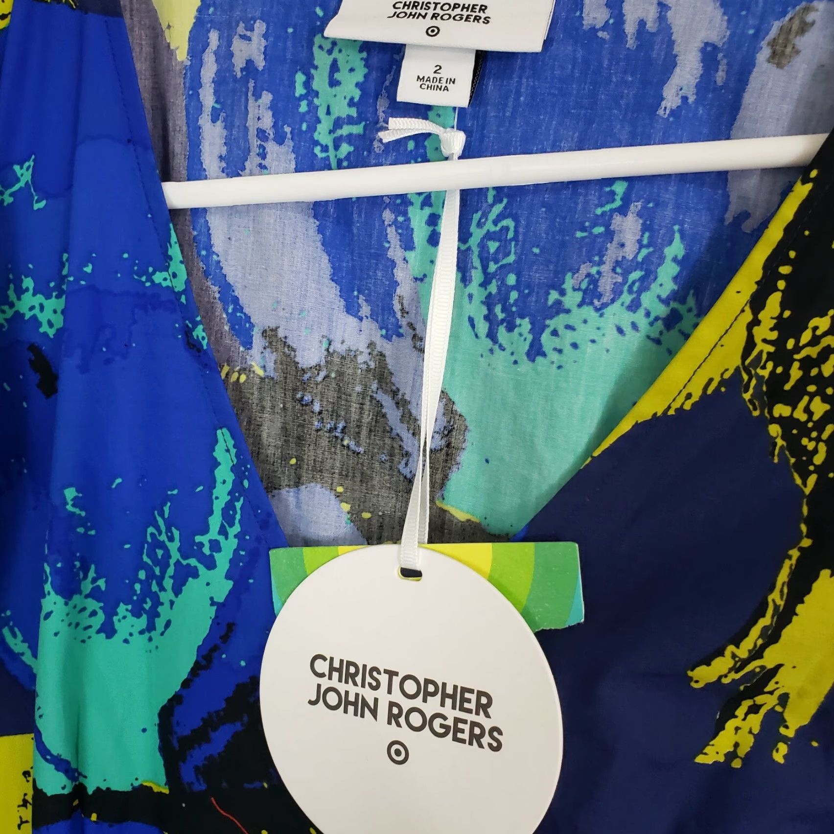 Vintage VINTAGE Christopher John Rogers for Target Womens Dress Sz 2 Blue Puff Sleeve Floral Short Sleeve V-Neck A-Line Maxi Size XS / US 0-2 / IT 36-38 - 4 Thumbnail