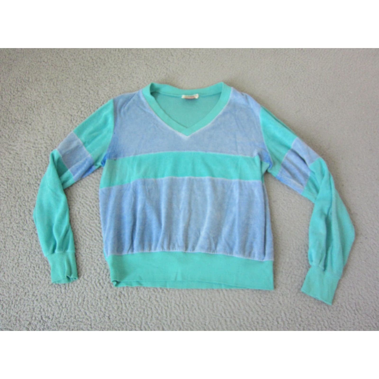 Velour VINTAGE Active Wear Sweater Womens S Blue 70s 80s Velour Velvet V Ladies Size S / US 4 / IT 40 - 2 Thumbnail