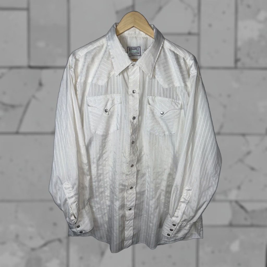 Vintage VINTAGE H Bar C Western Shirt Men White Striped Pearl Snap 18-35 Regular Cotton Blend Button-Up Shirt Mens White, 18, Western Theme, All Seasons Size US XXL / EU 58 / 5 - 1 Thumbnail