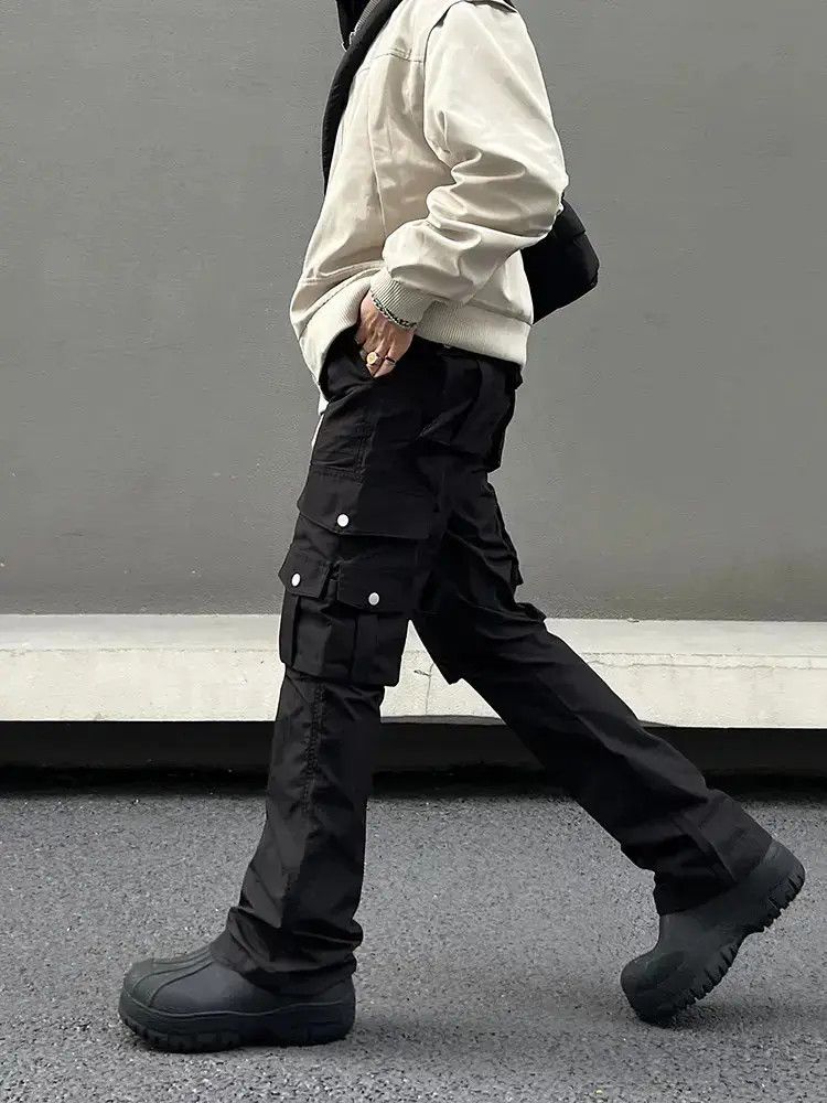 Japanese Brand Black multi pocket micro flared casual pants Size US 32 / EU 48 - 2 Thumbnail