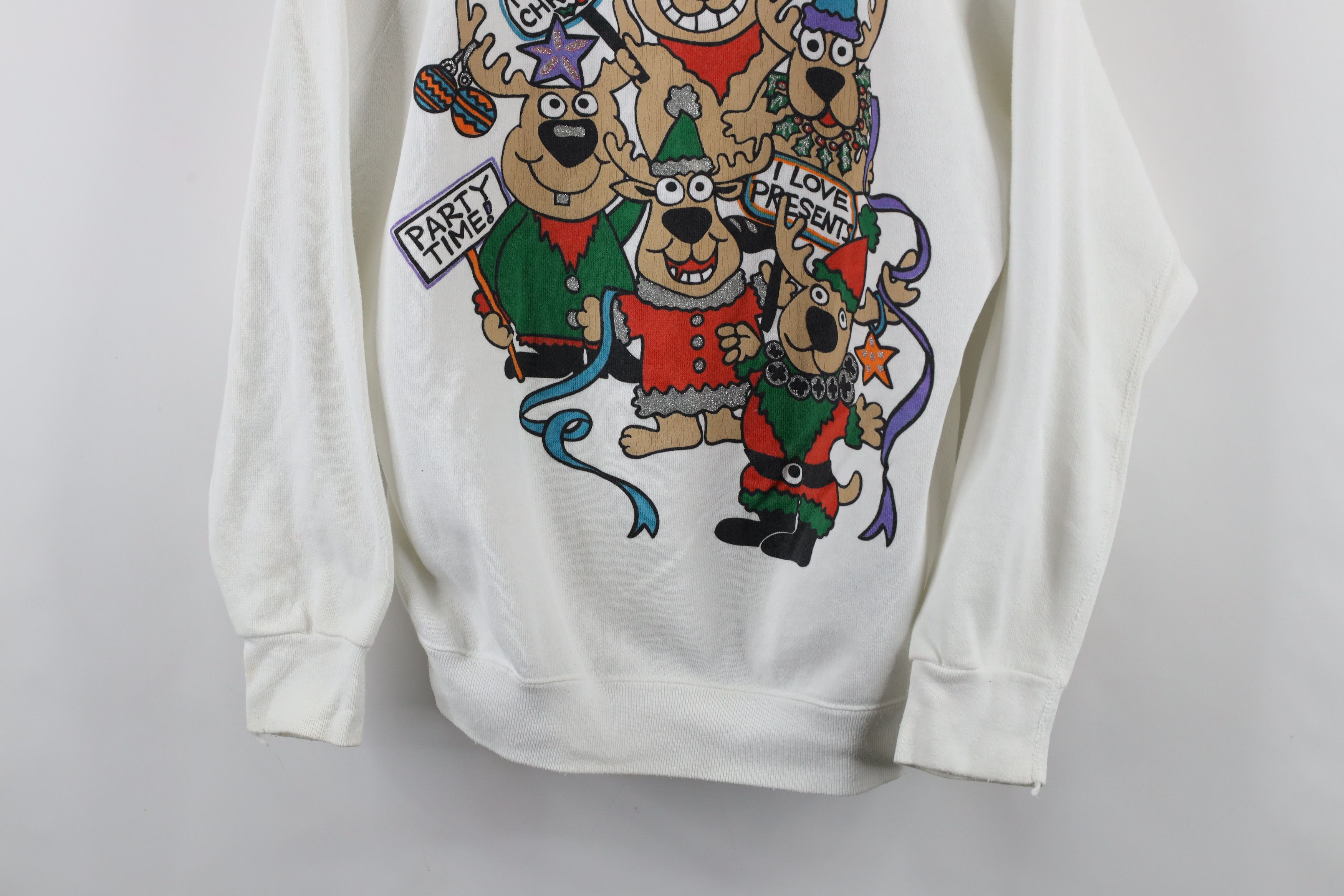 Vintage Vintage 80s 90s Streetwear Reindeer Sweatshirt White USA Size ONE SIZE - 3 Thumbnail