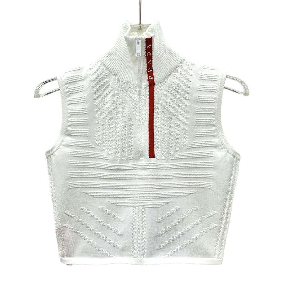 Prada Prada White Stand Collar Half-Zip Sleeveless Knit Vest K26WX Size S / US 4 / IT 40 - 1 Thumbnail