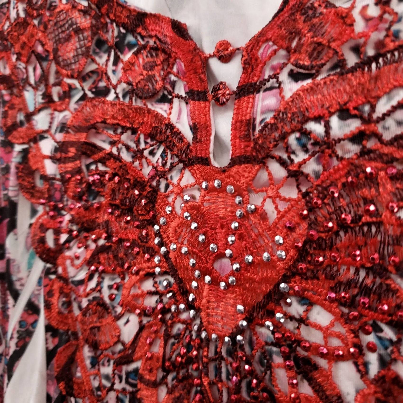 Vintage One World Blouse Shirt Womens Large Pink Paisley Embroidered Rhinestone Boho Embellished Pullover Smocked Hem Cap Sleeve V-Neck Size L / US 10 / IT 46 - 4 Thumbnail