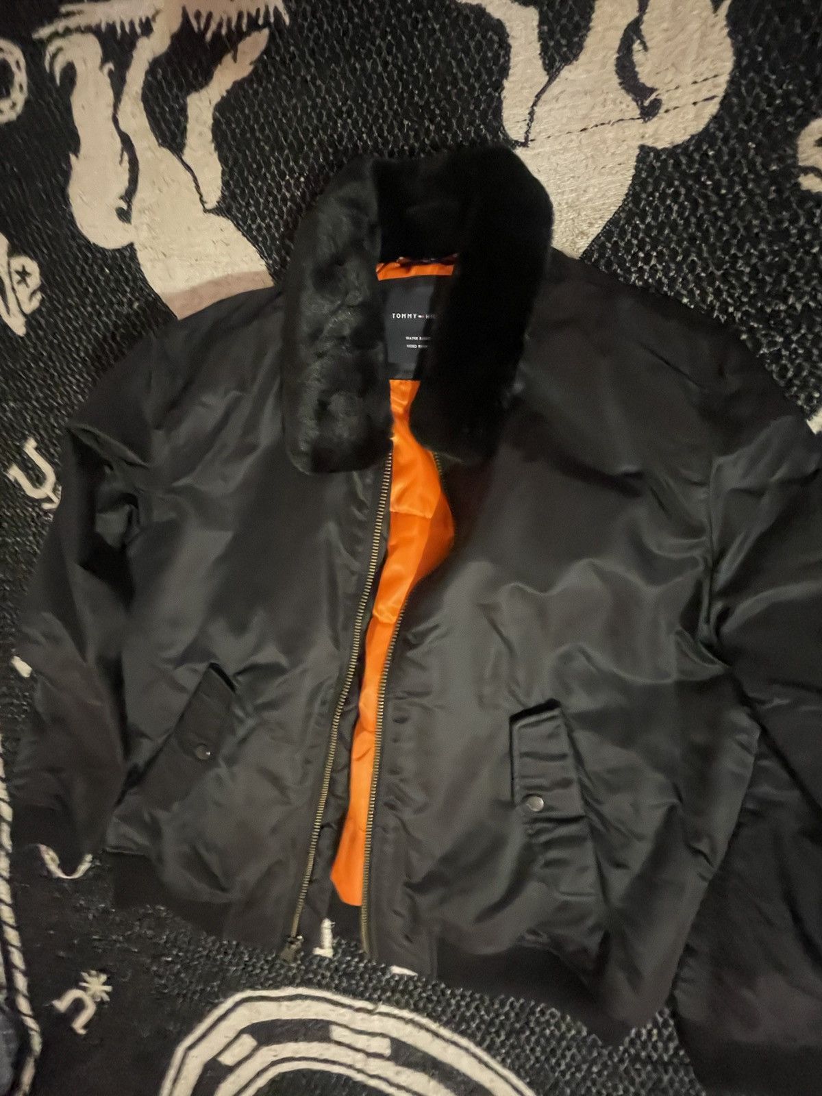 image of Tommy Hilfiger Men's Black And Orange Jacket Xl