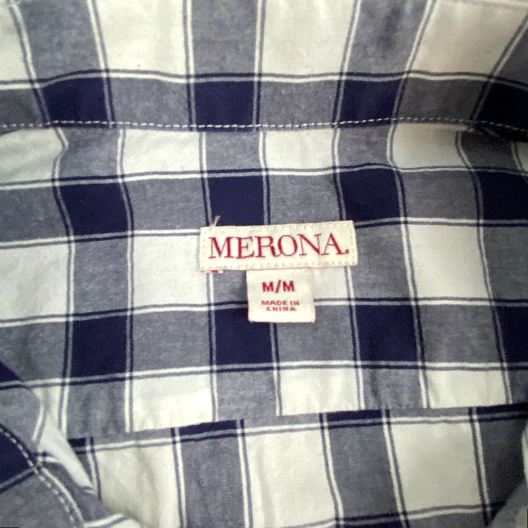 Merona Merona Mens Long Sleeve Button Up Shirt Medium Navy Blue White Checkered Size US M / EU 48-50 / 2 - 3 Thumbnail