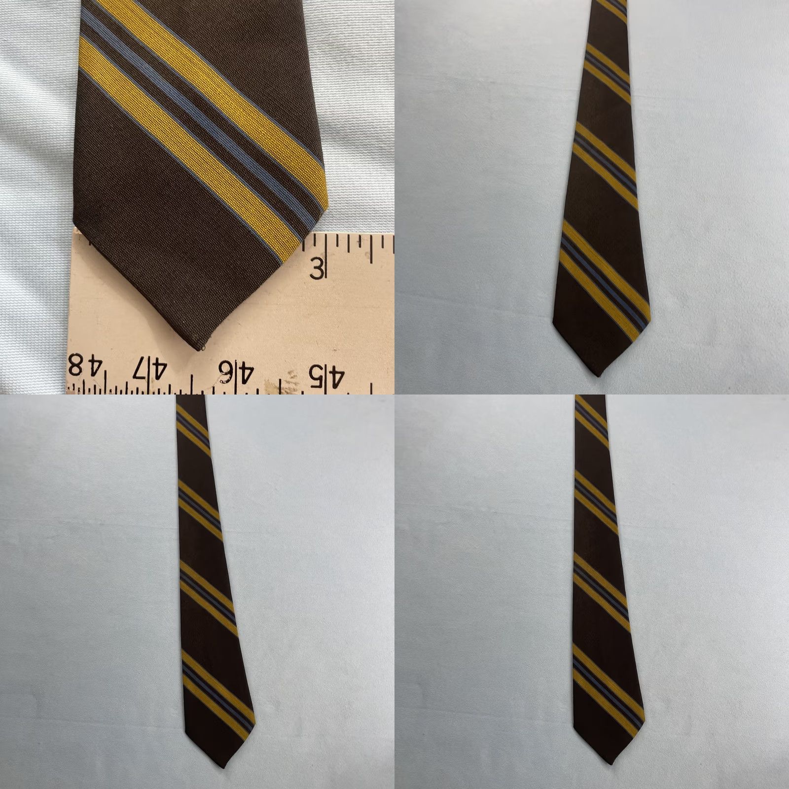 MCM VINTAGE Roos Atkins Wool Dacron Repp Tie MCM Mod Striped Woven Necktie 3x55 Capsule Classic Necktie Charcoal Blue Yellow Mens Tie Size ONE SIZE - 9 Thumbnail