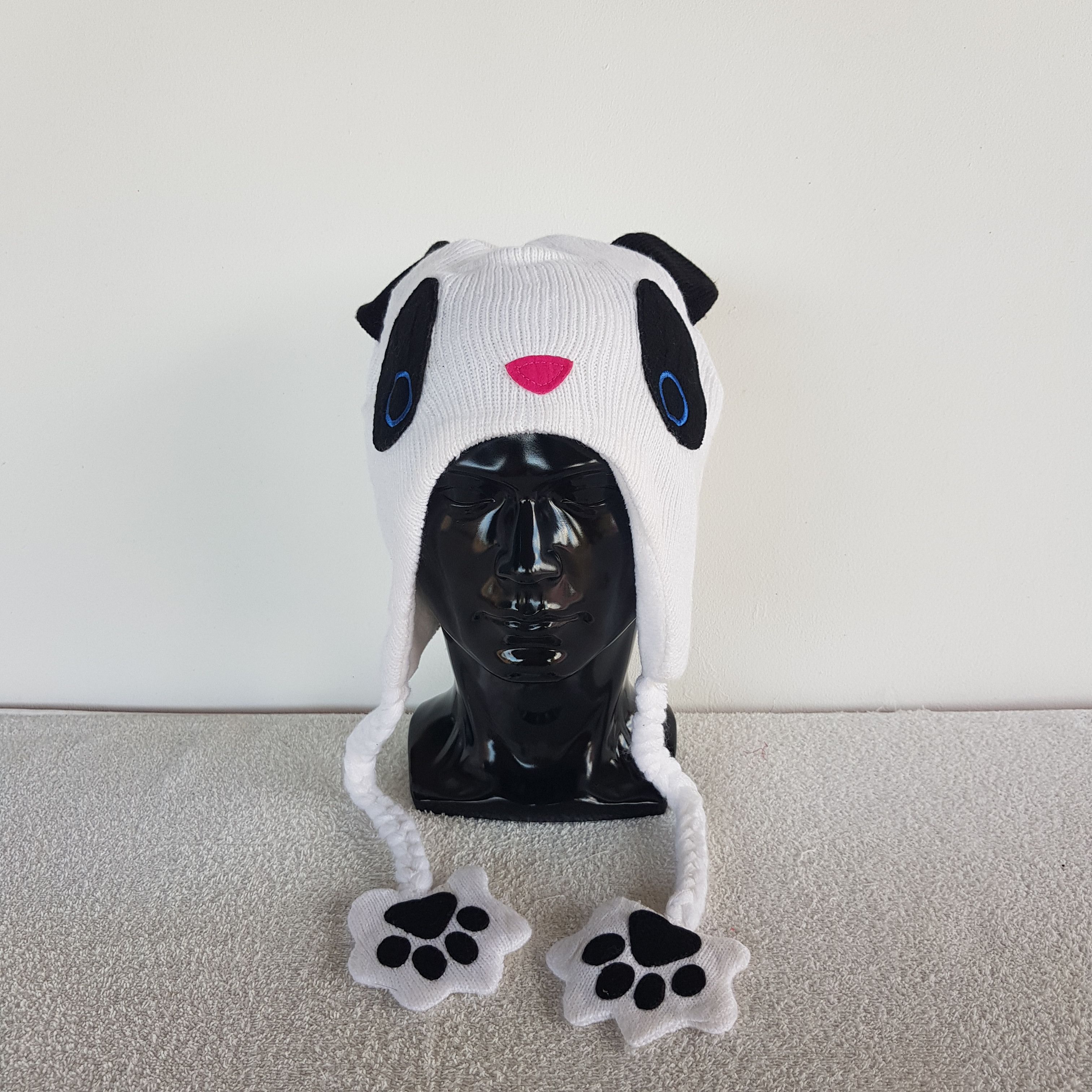 Japanese Brand Vintage Panda Earflap Beanie Ribbed Knit Snow Caps Hats. Size ONE SIZE - 3 Thumbnail