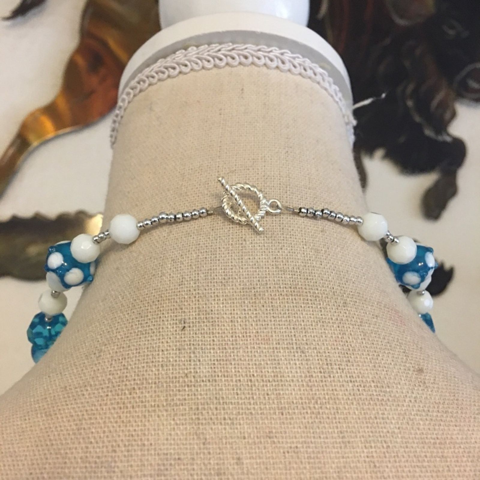 Handmade Blue and white glass bead necklace Size ONE SIZE - 5 Thumbnail