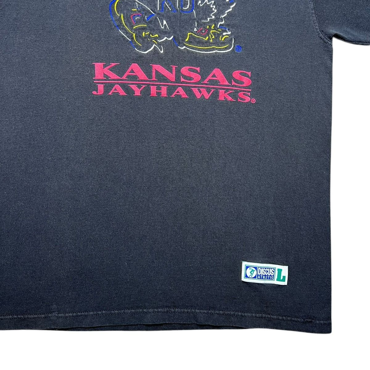 NCAA Vintage 1990s NCAA Kansas Jayhawks Embroidered Mascot TShirt Size US L / EU 52-54 / 3 - 10 Thumbnail