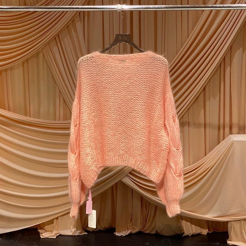 Loewe LOEWE Pink lace front logo cashmere knit sweater Size S / US 4 / IT 40 - 2 Thumbnail