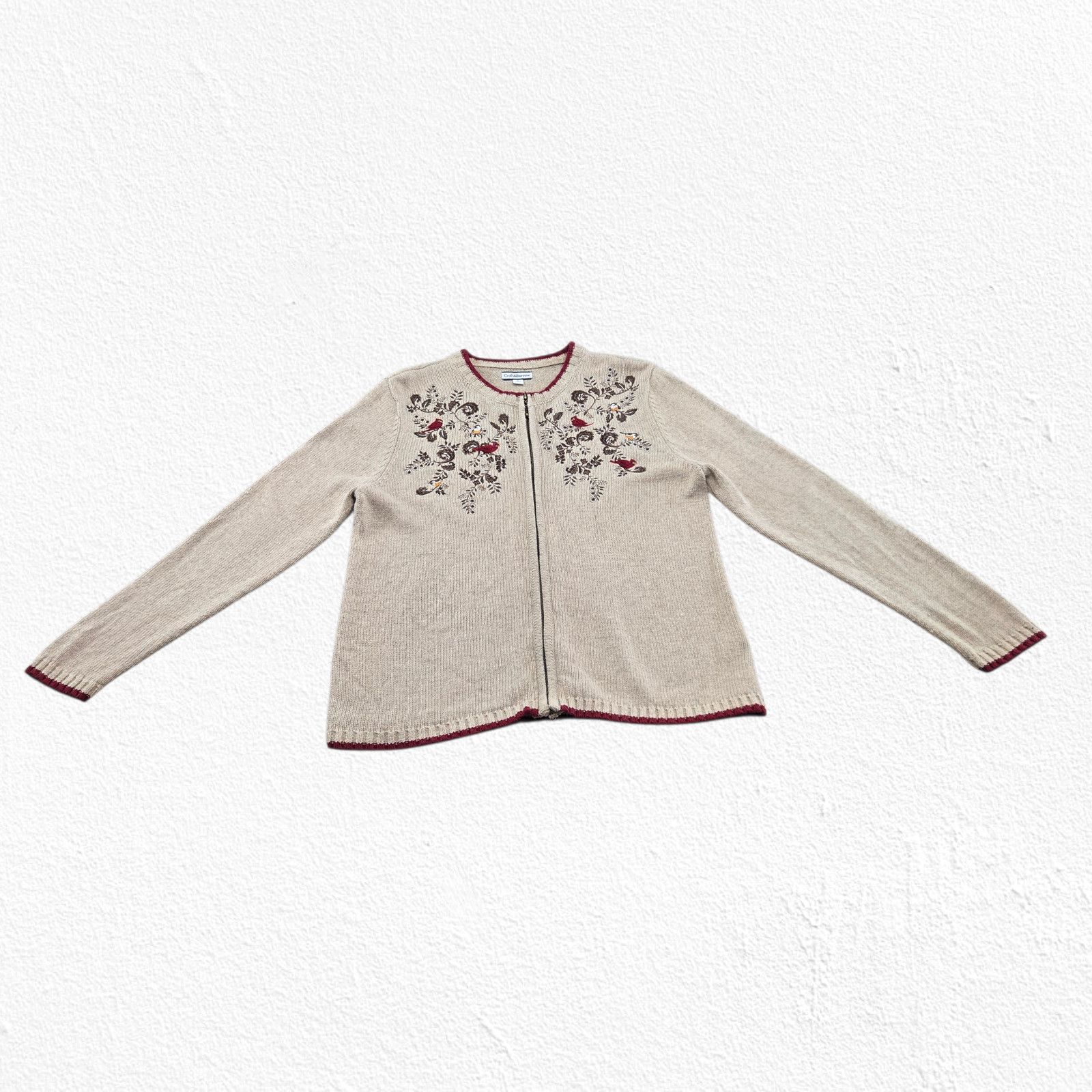 Croft & Barrow Embroidered Bird Zip Knit Cardigan Size Medium Size M / US 6-8 / IT 42-44 - 6 Thumbnail