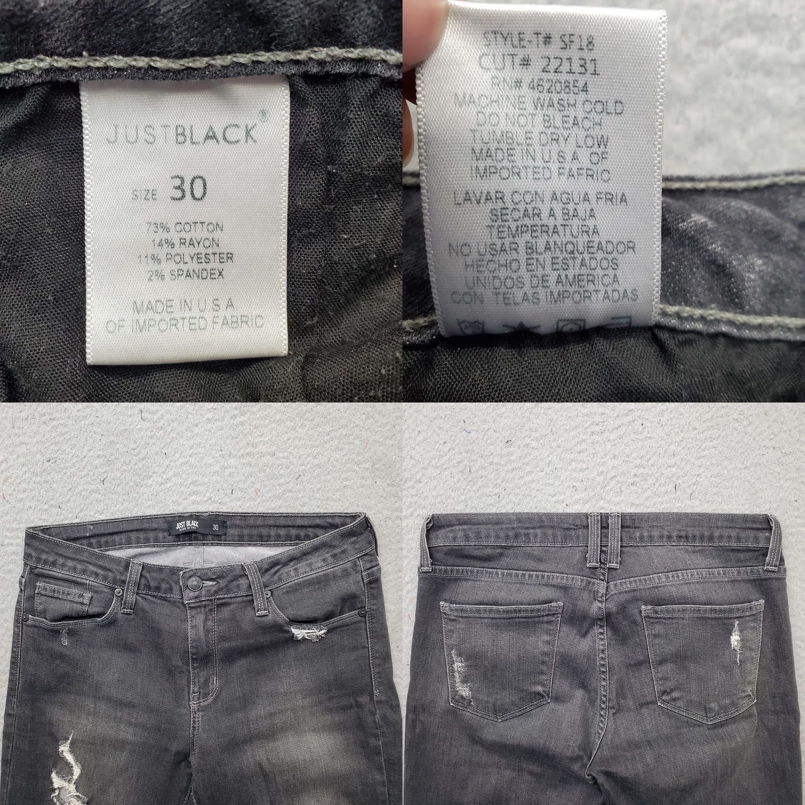 Denime JUST BLACK Skinny Jeans Womens 30 Denim Gray Distressed Ripped Faded USA Made Casual Everyday Caro: Womens Size 30 Gray Jeans Size 30" / US 8 / IT 44 - 8 Thumbnail