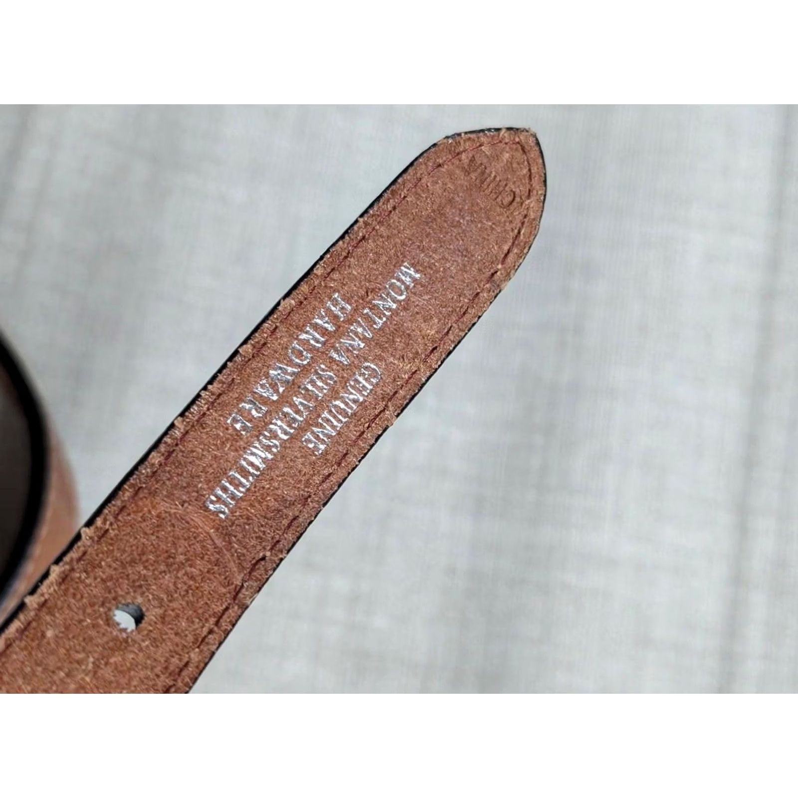 Vintage VINTAGE Montana Silversmiths belt Concho Leather Western Belt Men 34 Brown Floral Rodeo Size 34 - 7 Thumbnail