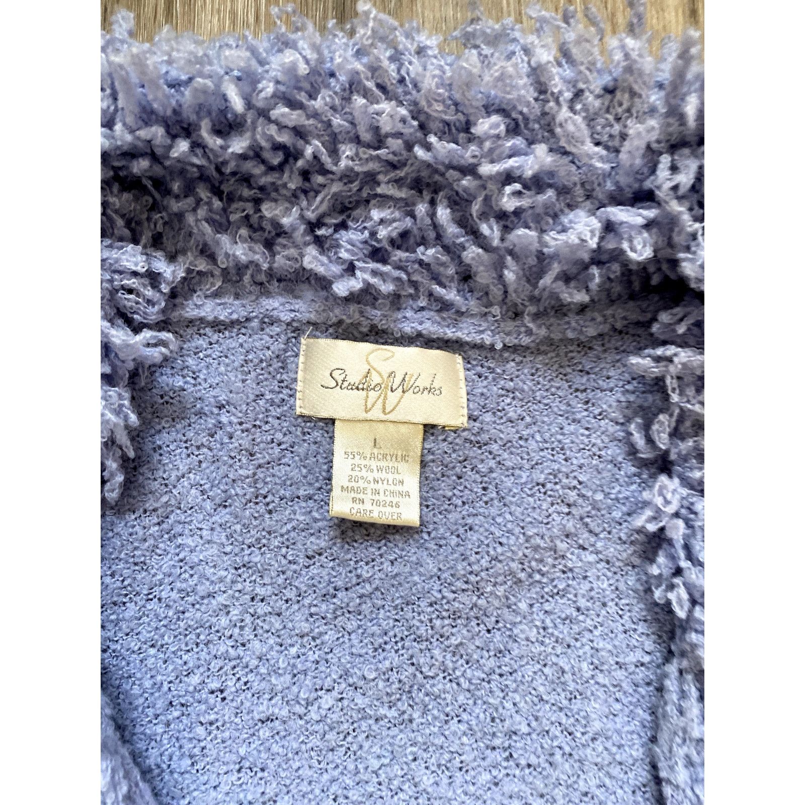 Other Y2K Wool Shag Fringe Fuzzy Knit Blue Large Cardigan Sweater Size L / US 10 / IT 46 - 3 Thumbnail