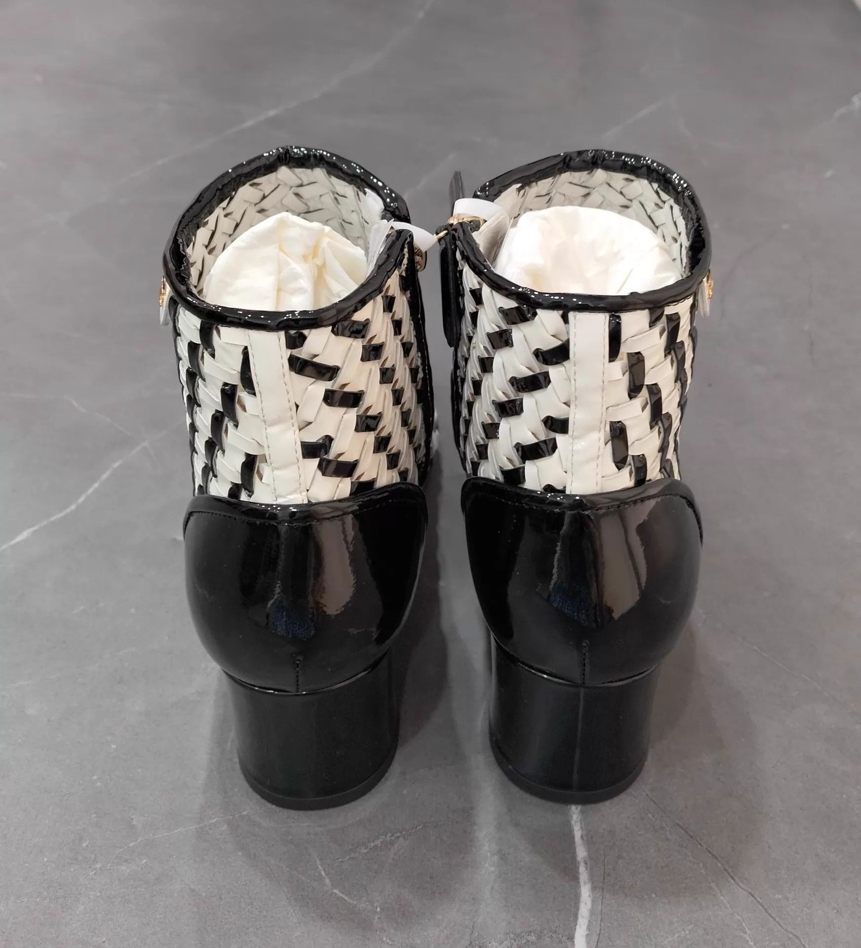 Chanel CHANEL Women's Black & White Woven High-Heel Ankle Boots 36.5 Size US 6 / IT 36 - 5 Thumbnail