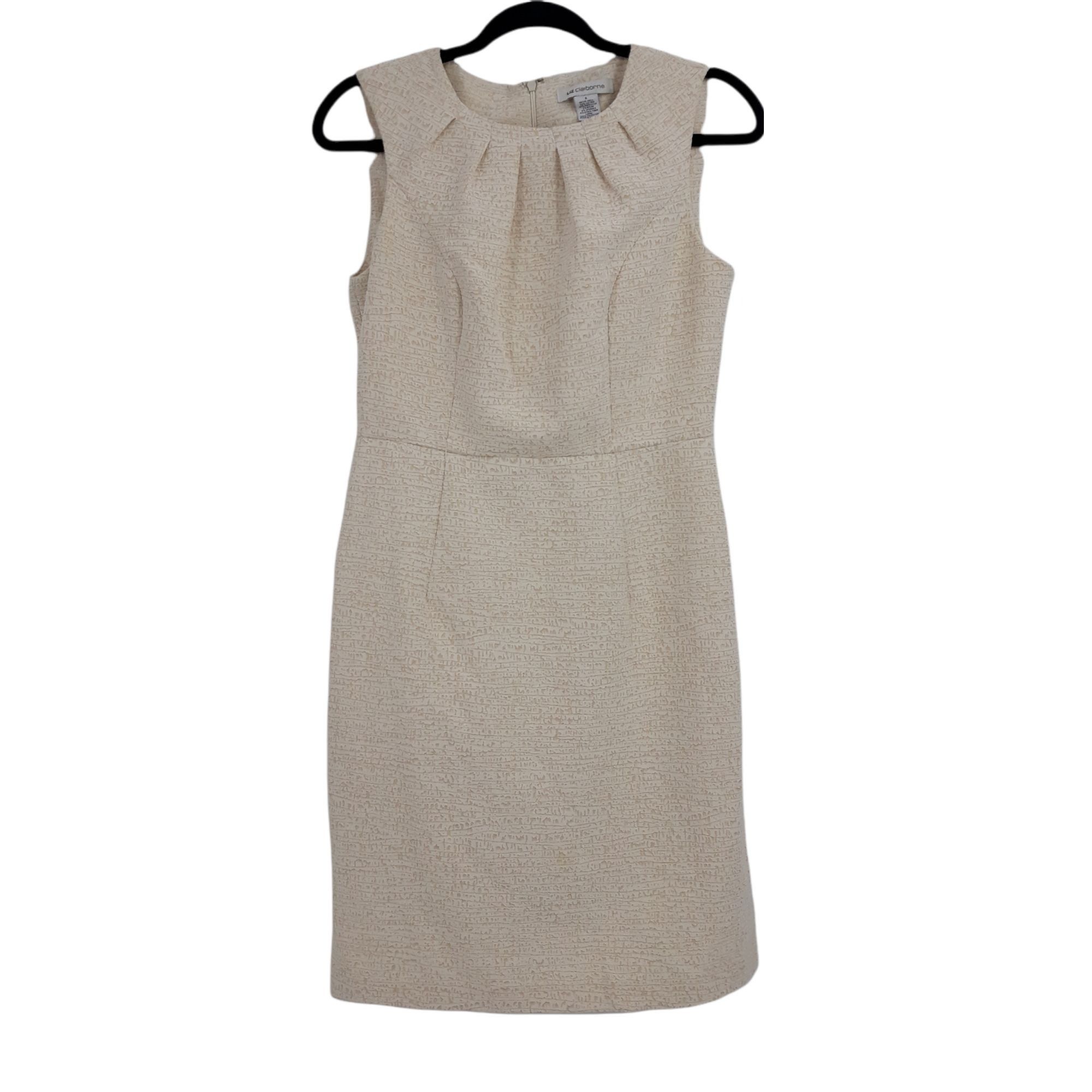 Vintage Vtg 80s Retro 60s Sheath Dress 6 Cream Brocade Jackie O Gold Size M / US 6-8 / IT 42-44 - 1 Thumbnail