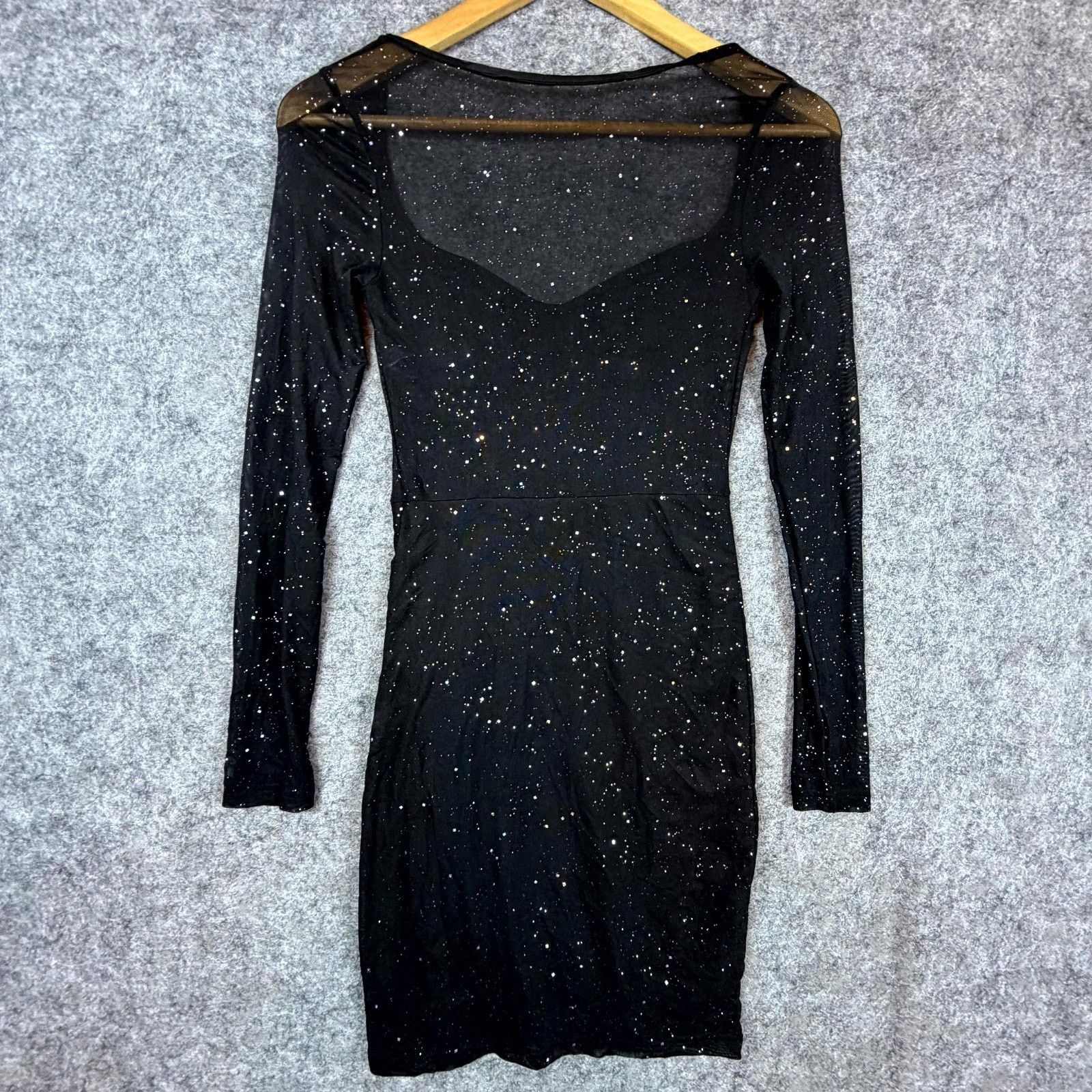 Shein Bling Bodycon Dress Women 2 Black Sparkle Sheer Corset NYE Size XS / US 0-2 / IT 36-38 - 2 Thumbnail