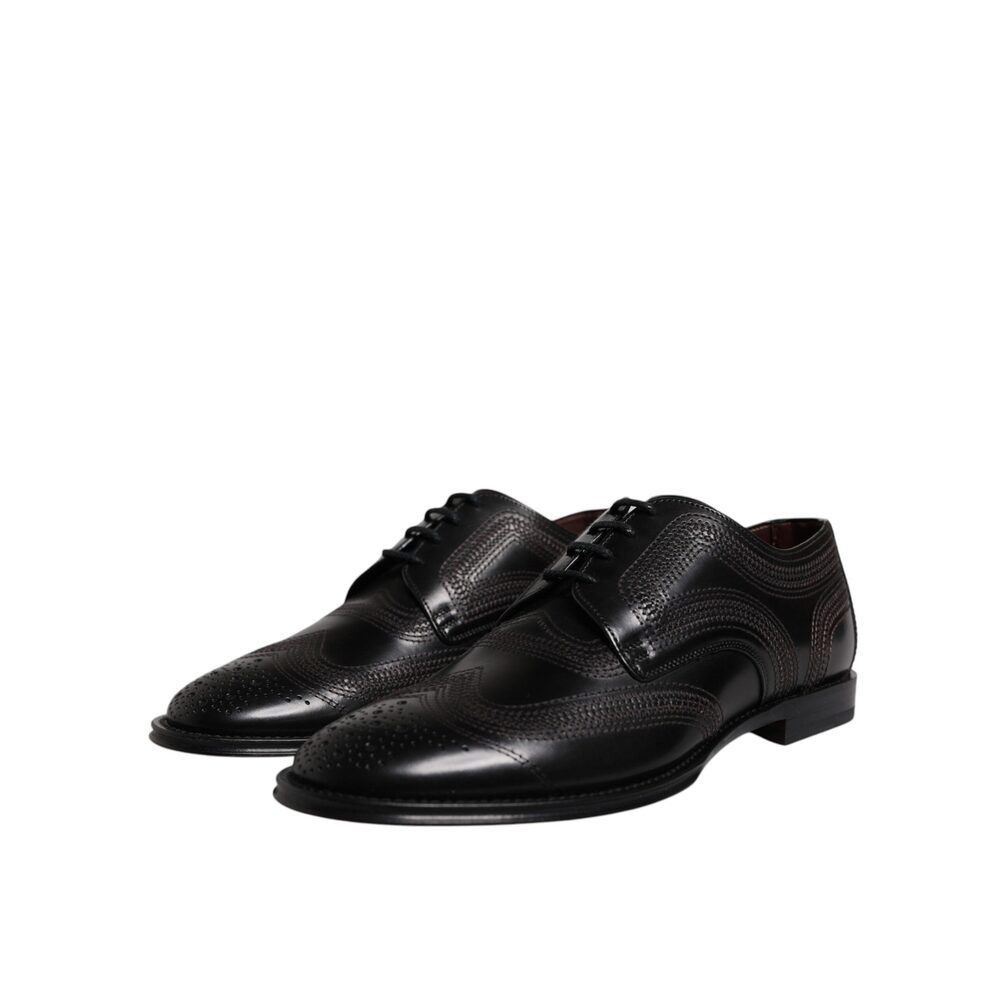 Dolce & Gabbana Dolce & Gabbana Black Embroidered Classic Leather Derby Dres Size US 8 / EU 41 - 3 Thumbnail