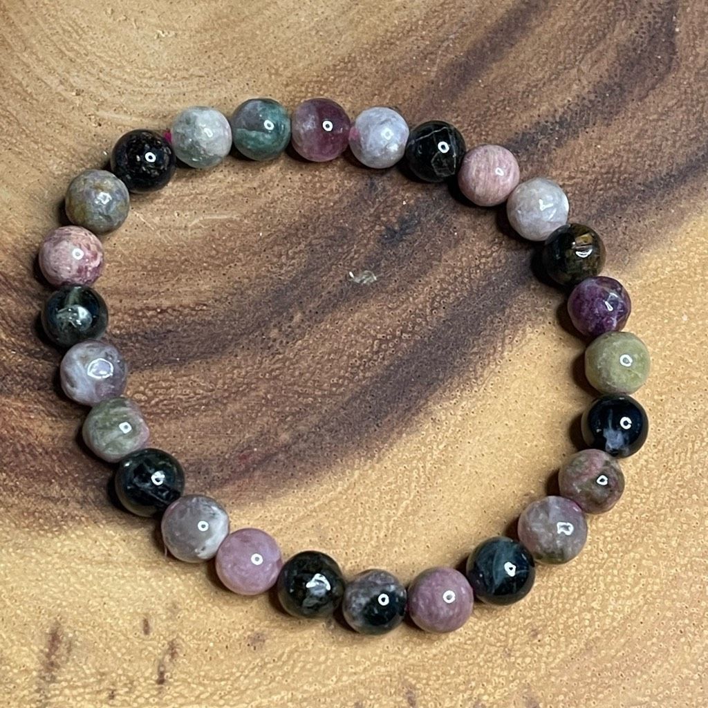 Other Pink Green Black Tourmaline beaded stretch bracelet ONE NEW reiki meditation crystal healing 6mm Size ONE SIZE - 5 Thumbnail