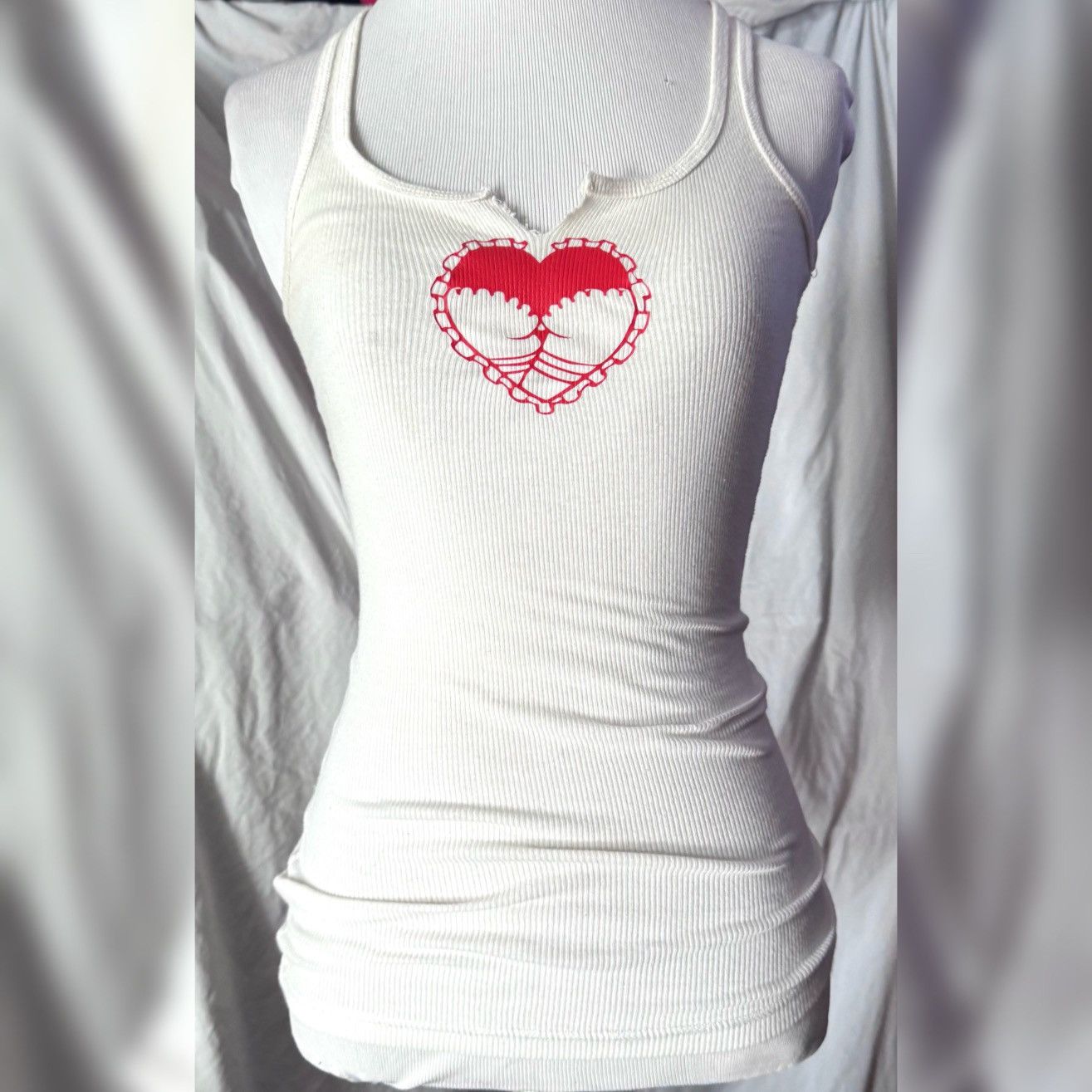 Vintage Retro, Ribbed, Racerback Heart Graphic Tank Top Size S / US 4 / IT 40 - 7 Thumbnail
