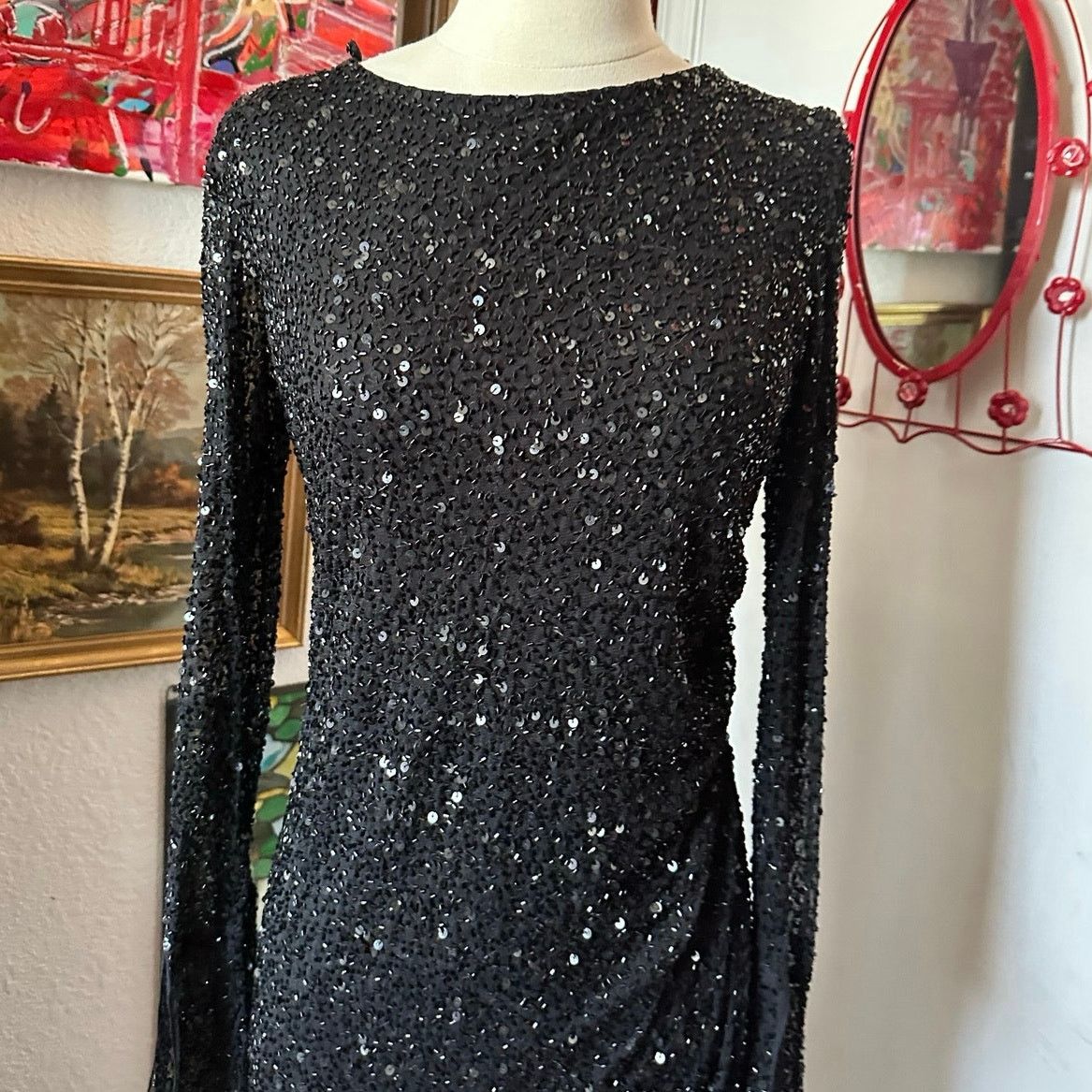 Other moda international black sequin mesh formal dress Size L / US 10 / IT 46 - 2 Thumbnail